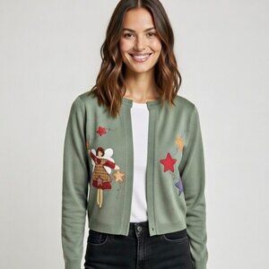 Hanes Women's Handmade Heather Green Americana Open‎ Cardigan, Size L